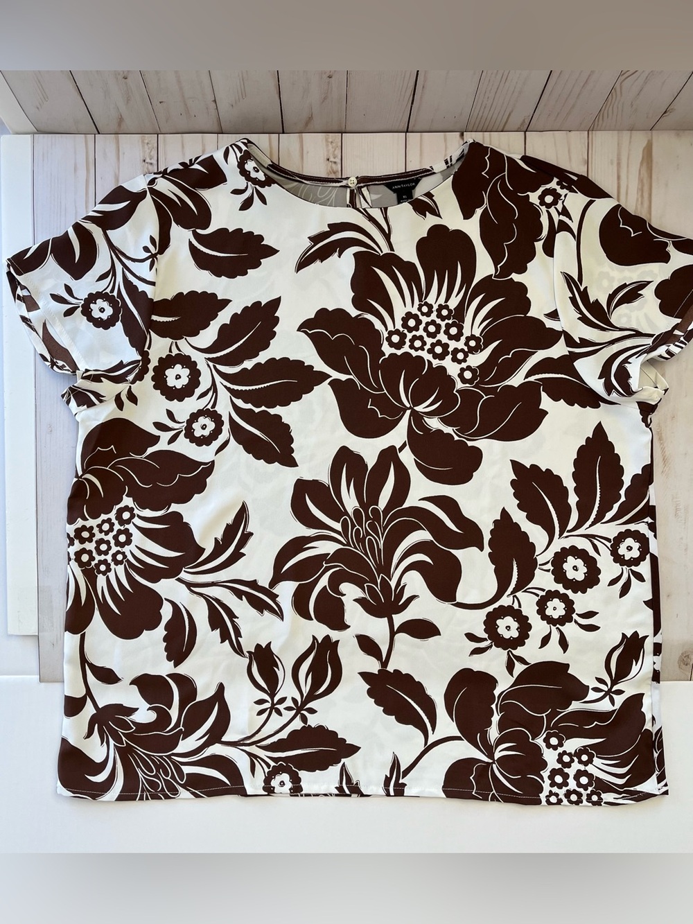 Ann Taylor White Blouse with Brown Floral Print